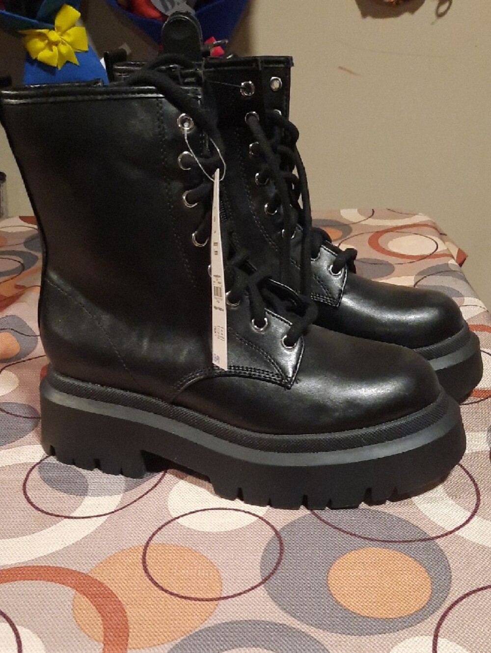 Wide Width No Boundaries Black Chunky Combat Or Rave Boots - Picture 2 of 7